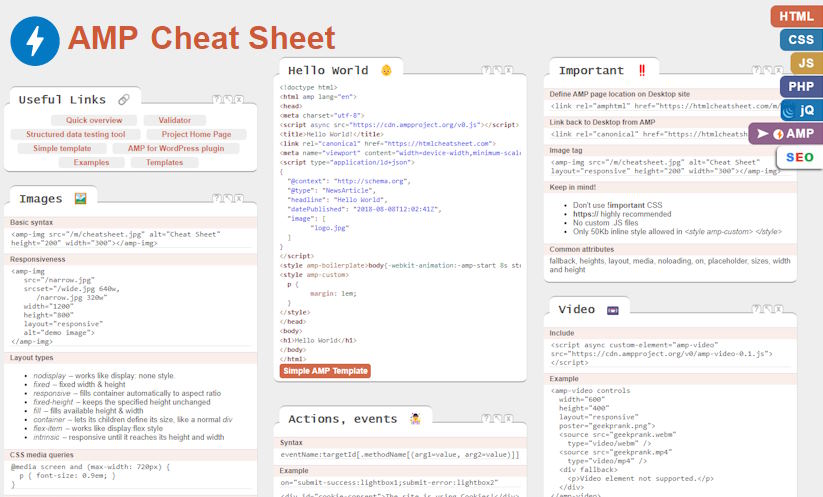 amp html cheat sheet