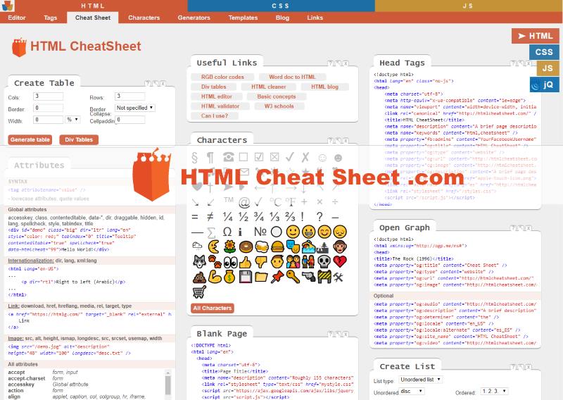 html code cheat sheet