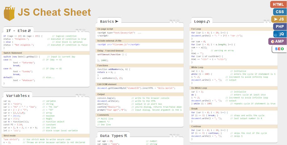 js javascript cheat sheet