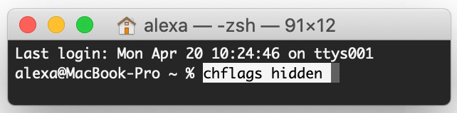 chflags hidden command